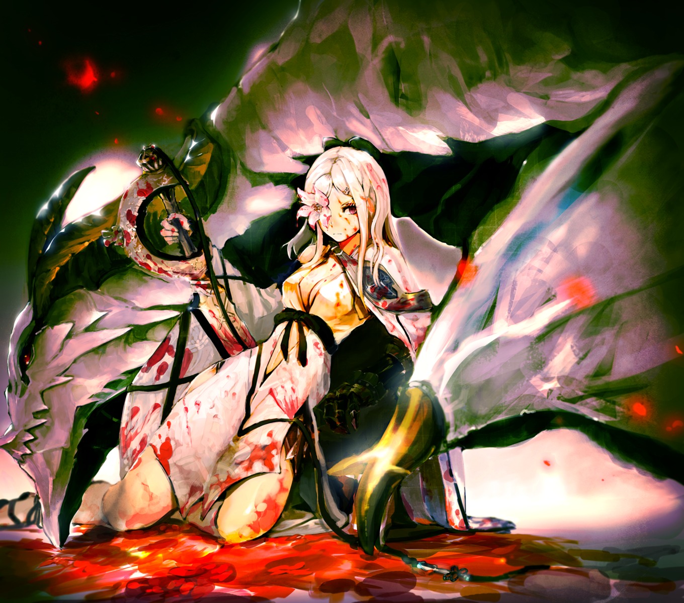 blood, cleavage, drakengard, drakengard_3, monster, so-bin, sword, zero_(drakengard)