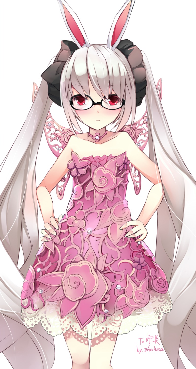 animal_ears, blade_&_soul, bunny_ears, dress, megane, sheltea