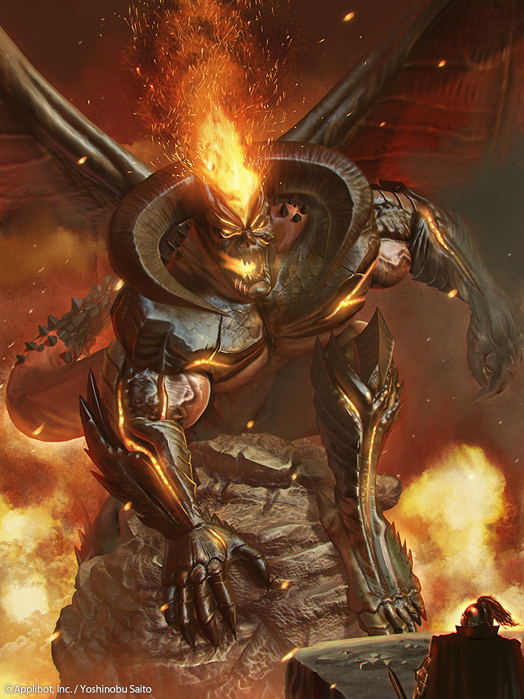 armor, horns, male, monster, saito_yoshinobu, sword, wings