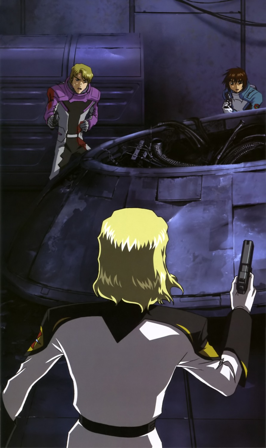 blood, gun, gundam, gundam_seed, kira_yamato, male, mu_la_flaga, rau_le_creuset