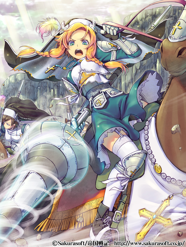 armor, nun, piro_(artist), stockings, thighhighs, weapon