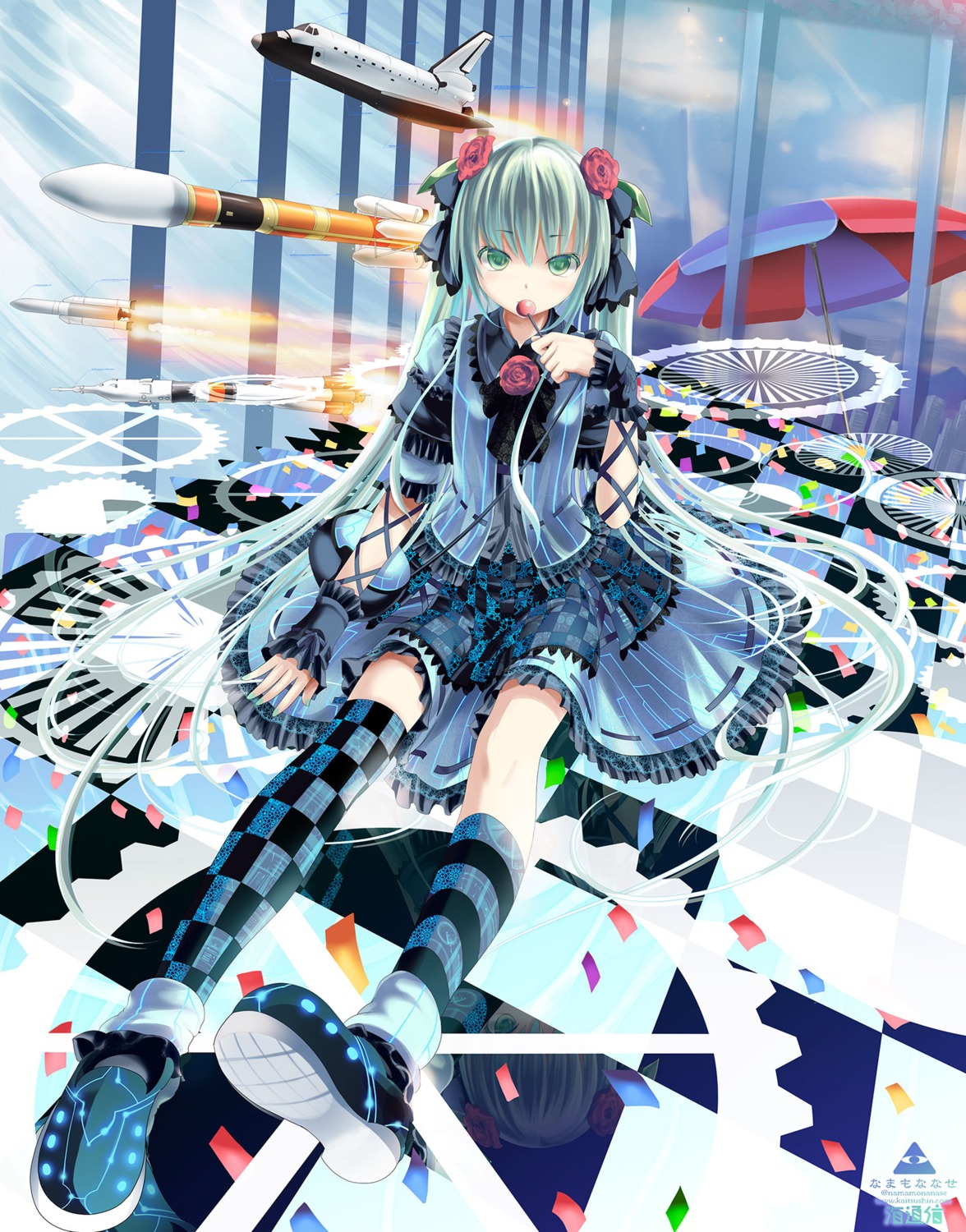 hatsune_miku, lolita_fashion, namamo_nanase, thighhighs, vocaloid