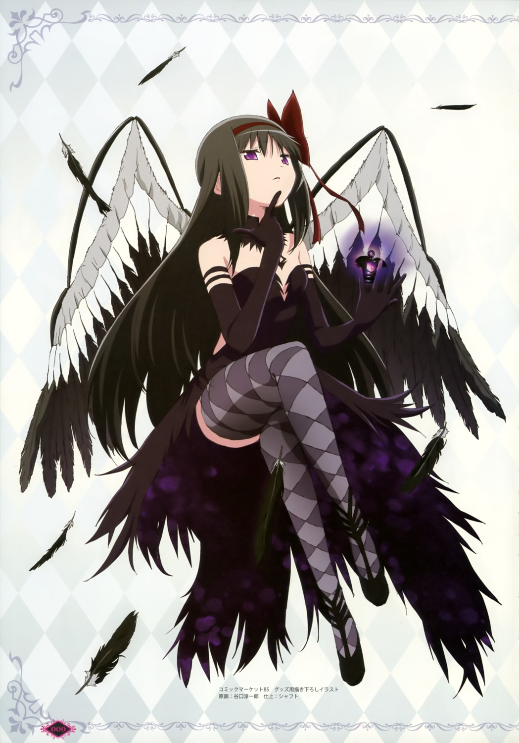 akemi_homura, mahou_shoujo_madoka_magica, taniguchi_junichirou, thighhighs, wings