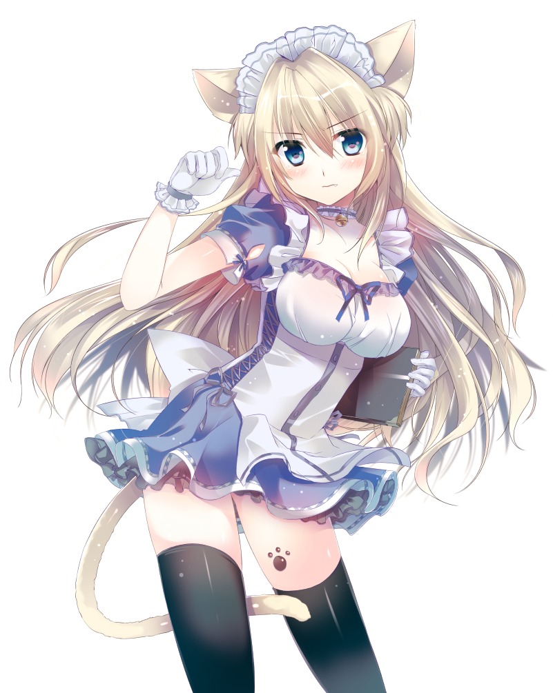 animal_ears, cleavage, hannpenn2, maid, nekomimi, tail, thighhighs