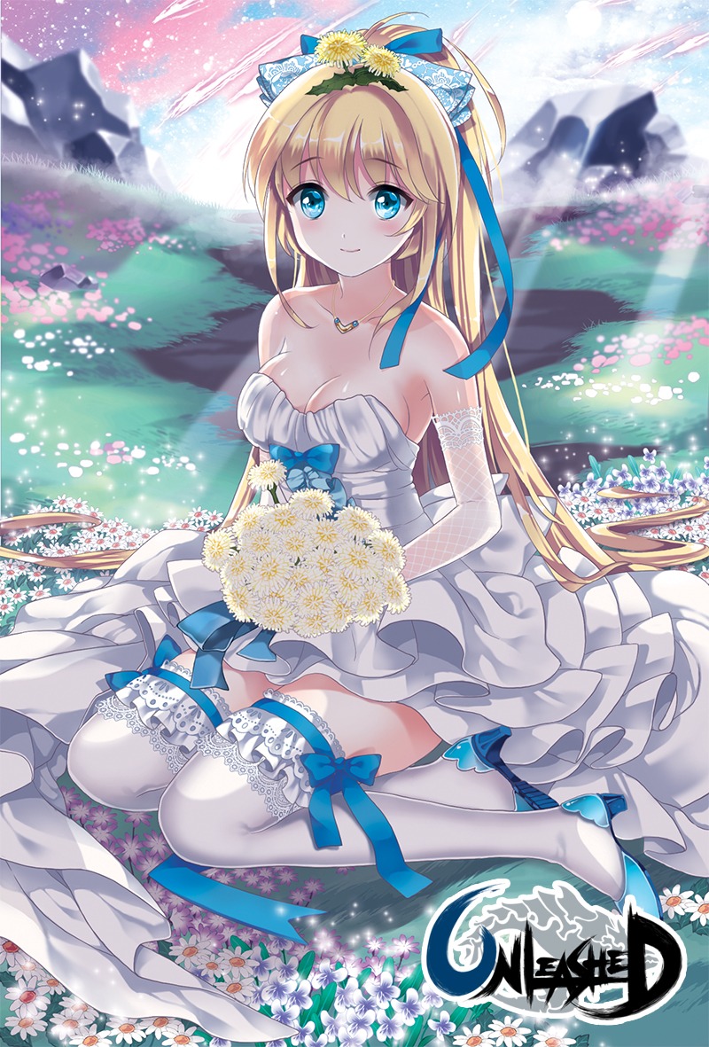 cleavage, dress, garter, heels, ice_(ice_aptx), thighhighs, unleashed, wedding_dress