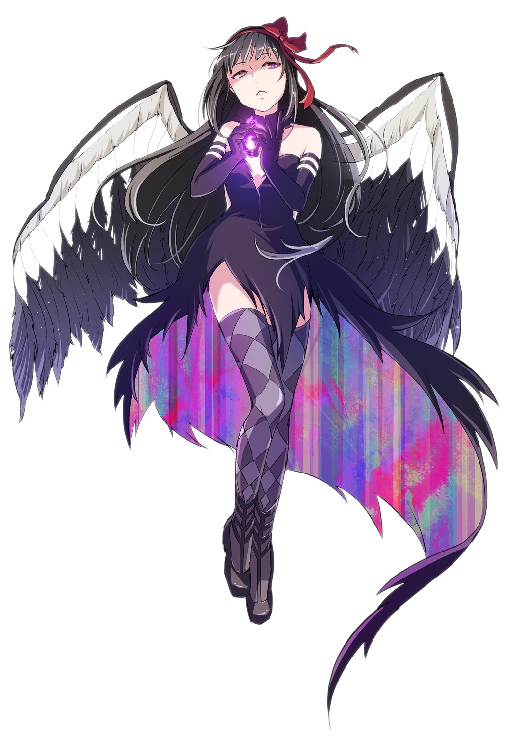 akemi_homura, mahou_shoujo_madoka_magica, null_(chronix), thighhighs, wings