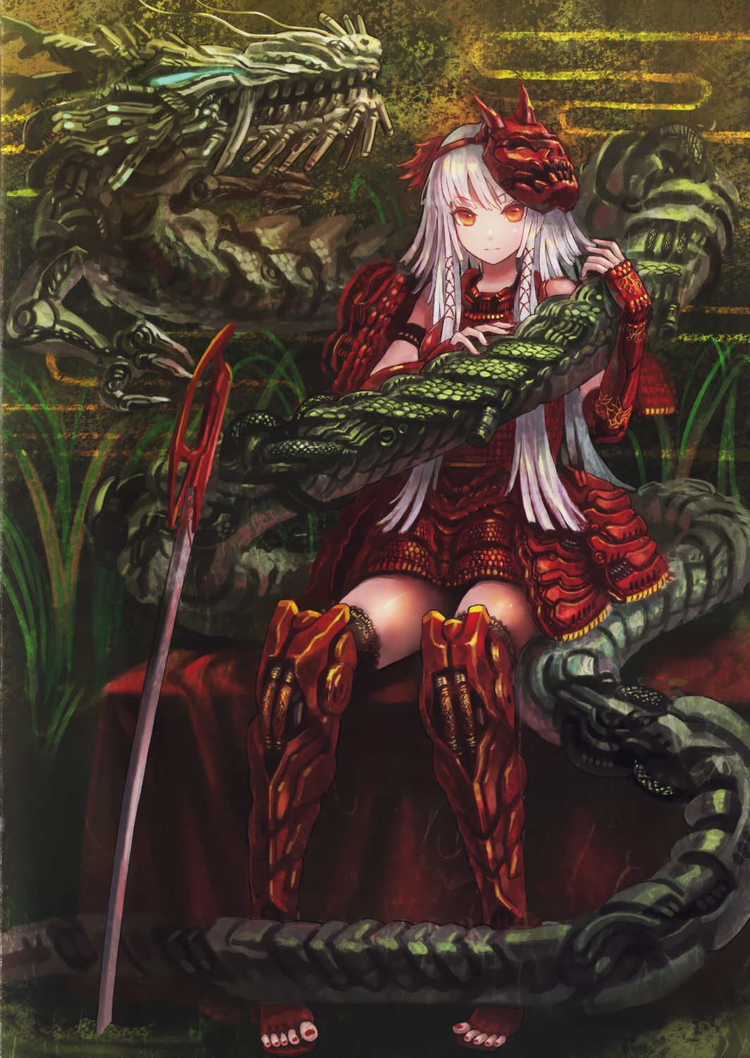 armor, denki, fusion_factory, monster, sword, thighhighs