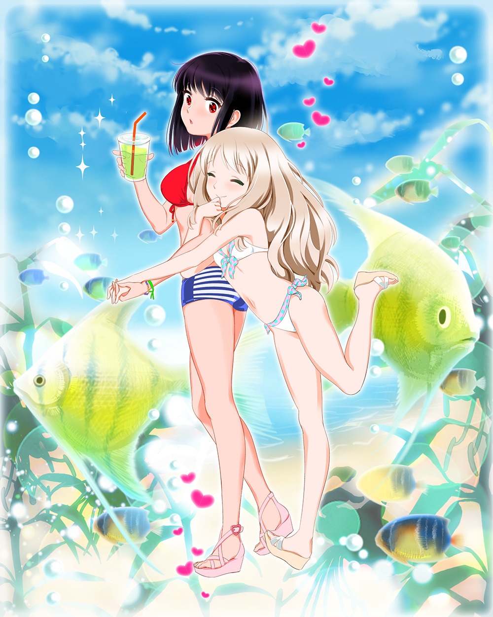 bikini, heels, kawamura_reo, sawaguchi_mai, sono, sono_hanabira_ni_kuchizuke_wo, swimsuits