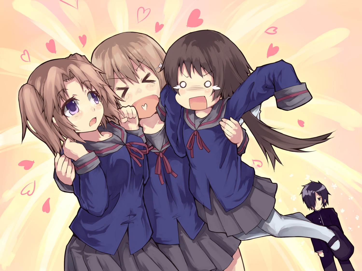 mikakunin_de_shinkoukei, mitsumine_hakuya, mitsumine_mashiro, normaland, seifuku, yonomori_benio, yonomori_kobeni