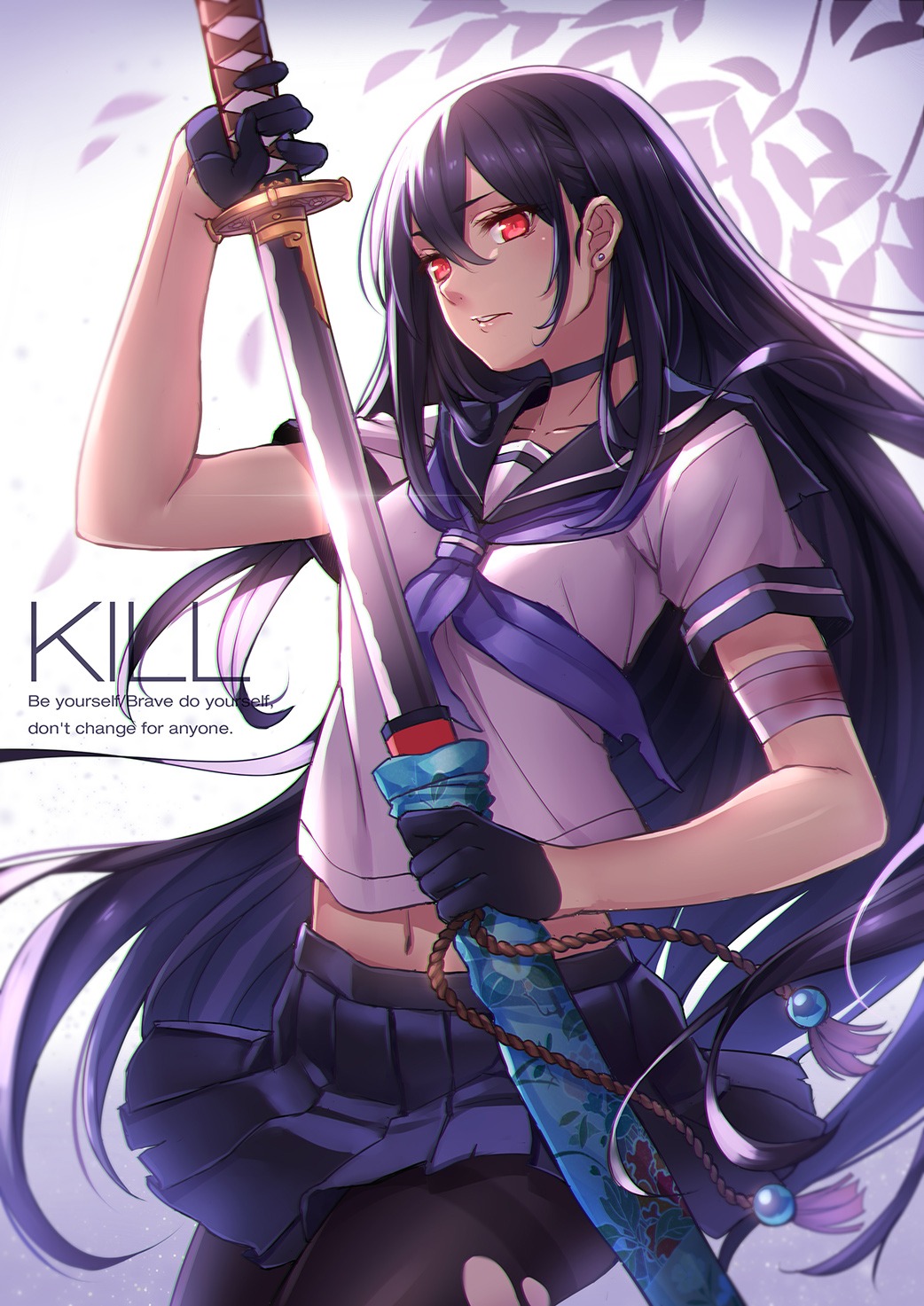 pantyhose, seifuku, steelleets, sword, torn_clothes