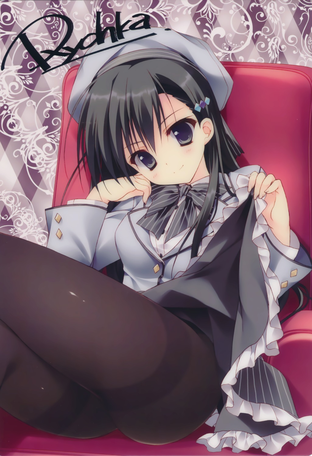 akiyoshi_fuyuka, autographed, feng, kanojo_no_seiiki, pantyhose, ryohka, seifuku, seiiki, skirt_lift