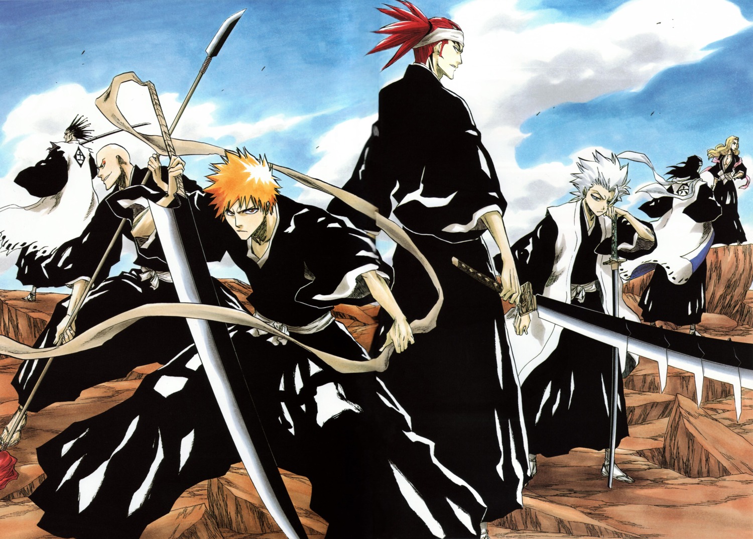 abarai_renji, bleach, hitsugaya_toushirou, kubo_tite, kuchiki_byakuya, kurosaki_ichigo, madarame_ikkaku, matsumoto_rangiku