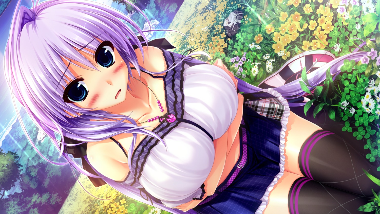 breast_hold, clochette, game_cg, hoshizaki_ouka, oshiki_hitoshi, sakigake_generation!, thighhighs
