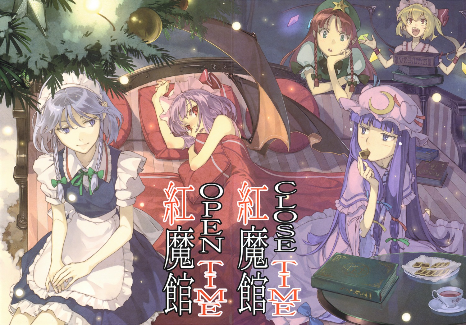 color_gap, flandre_scarlet, hidari, hong_meiling, izayoi_sakuya, patchouli_knowledge, remilia_scarlet, touhou