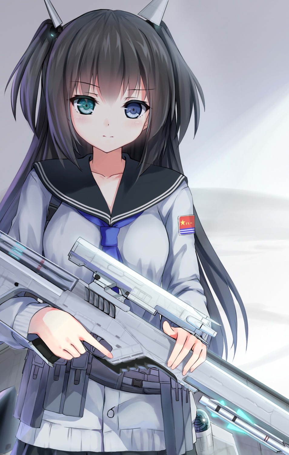 gun, heterochromia, seifuku, yuri_shoutu