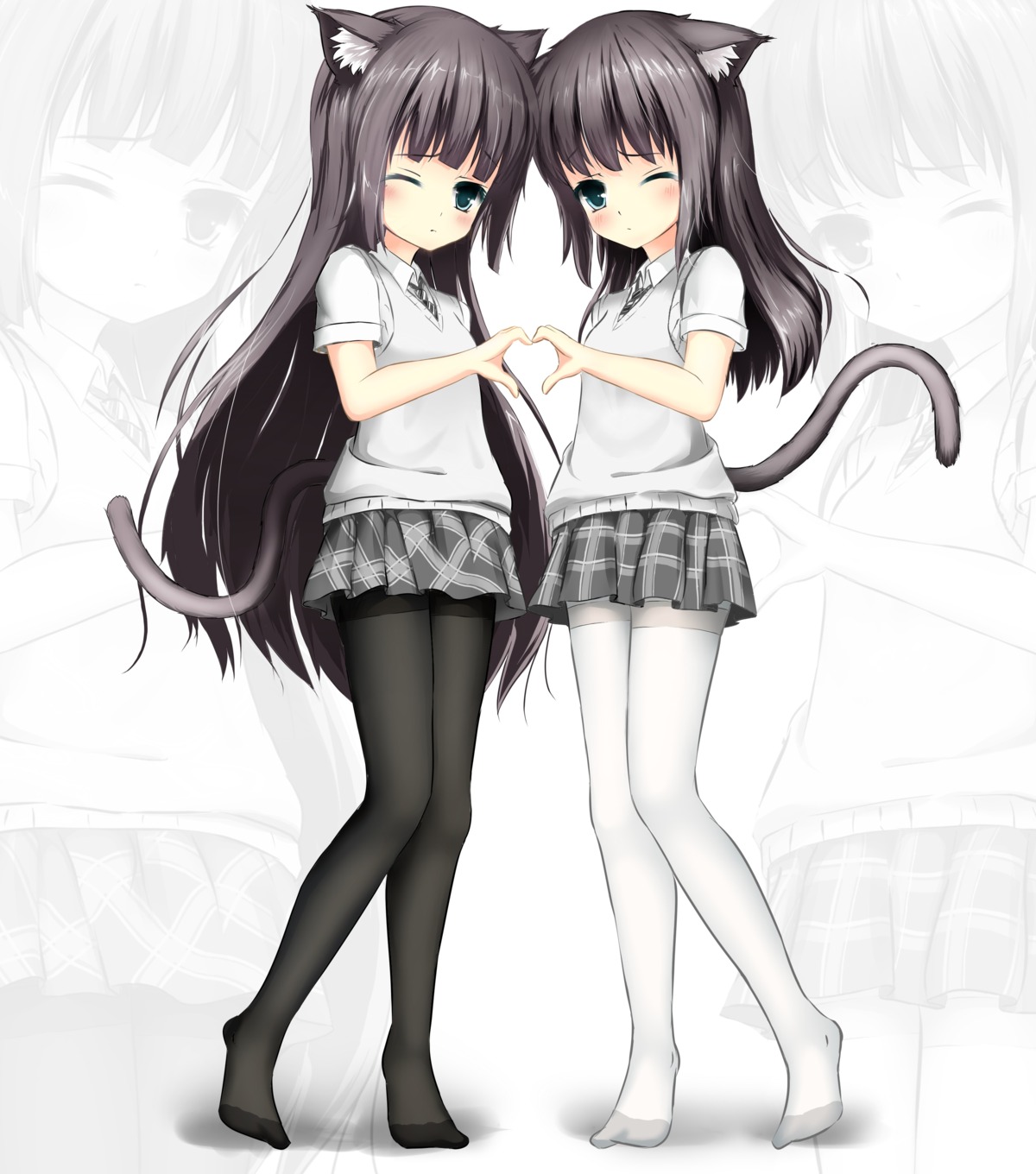 animal_ears, nekomimi, pantyhose, seifuku, tail, yuri_shoutu