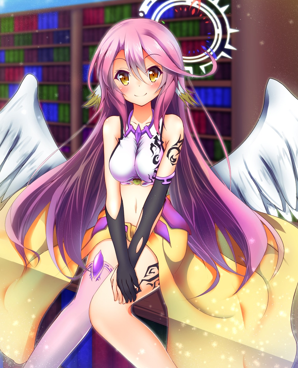 jibril_(no_game_no_life), no_game_no_life, tattoo, thighhighs, wings, ymd_(holudoun)