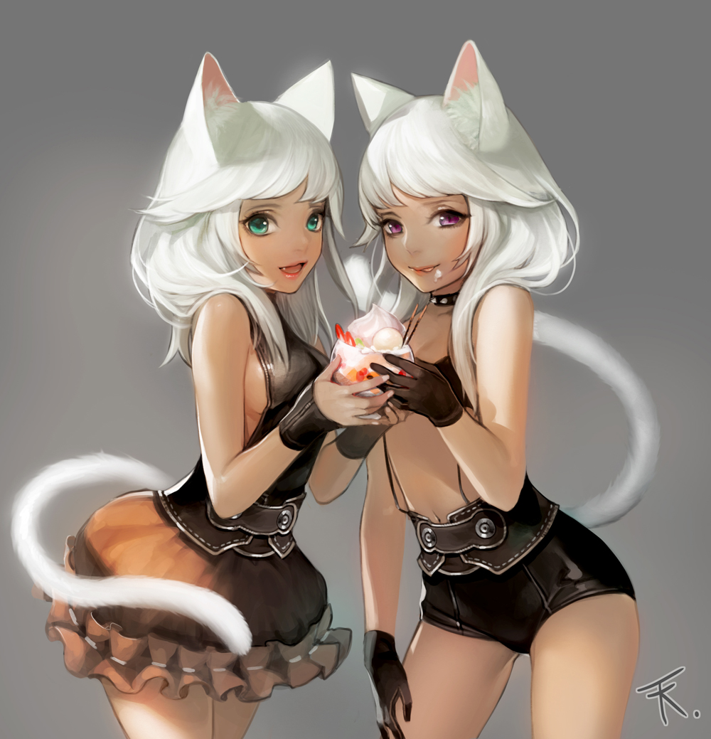 animal_ears, cream, ddongu, nekomimi, tail