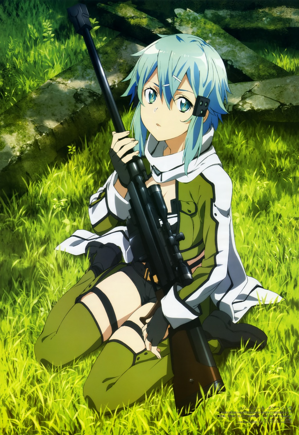 gun, gun_gale_online, ochiai_hitomi, sinon, sword_art_online, thighhighs