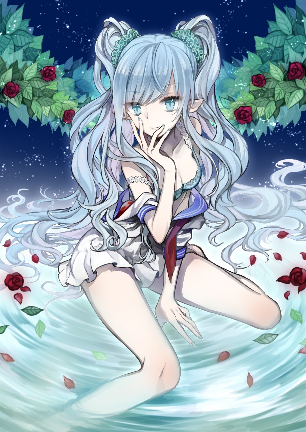 bra, cleavage, open_shirt, pointy_ears, sheltea