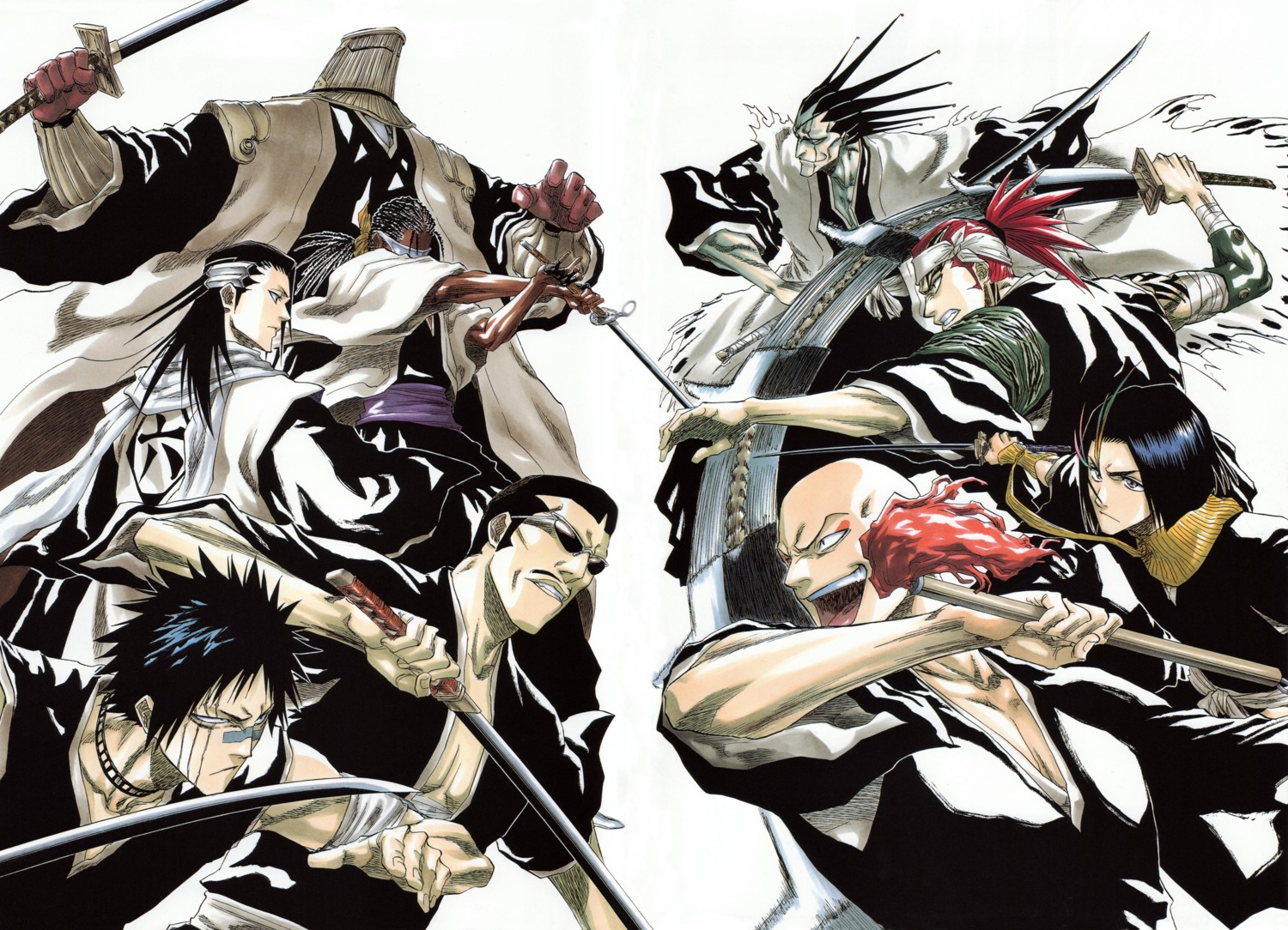 abarai_renji, ayasegawa_yumichika, bleach, hisagi_shuuhei, iba_tetsuzaemon, kaname_tousen, komamura_sajin, kubo_tite