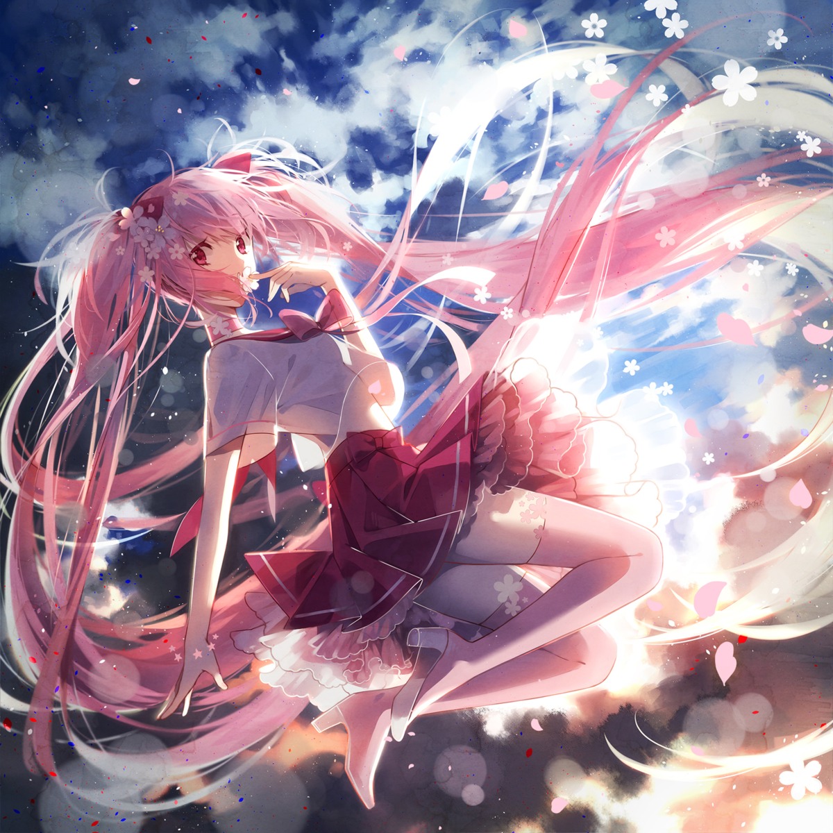 bike_shorts, hakusai_(tiahszld), hatsune_miku, sakura_miku, seifuku, thighhighs, vocaloid