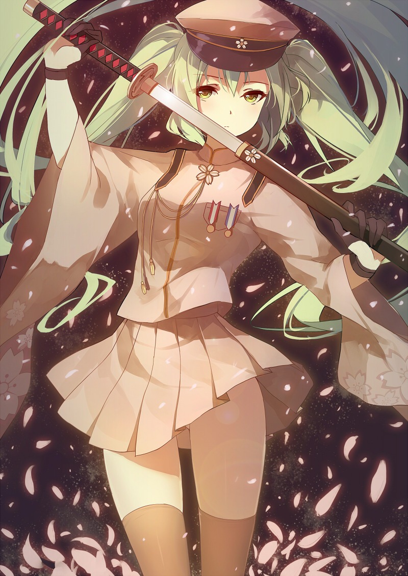 caidychen, hatsune_miku, senbon-zakura_(vocaloid), sword, thighhighs, vocaloid
