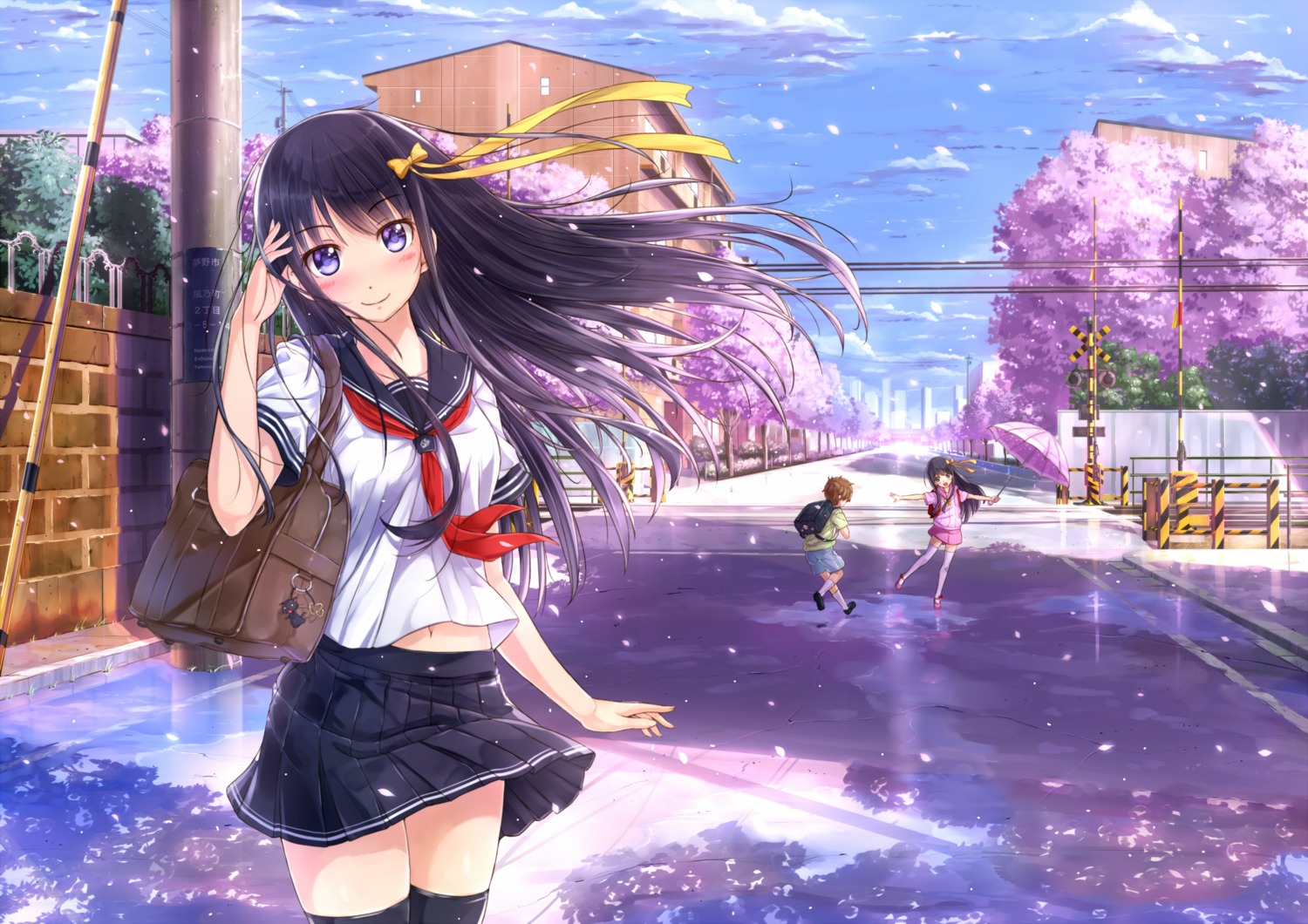 kazeno, landscape, seifuku, thighhighs