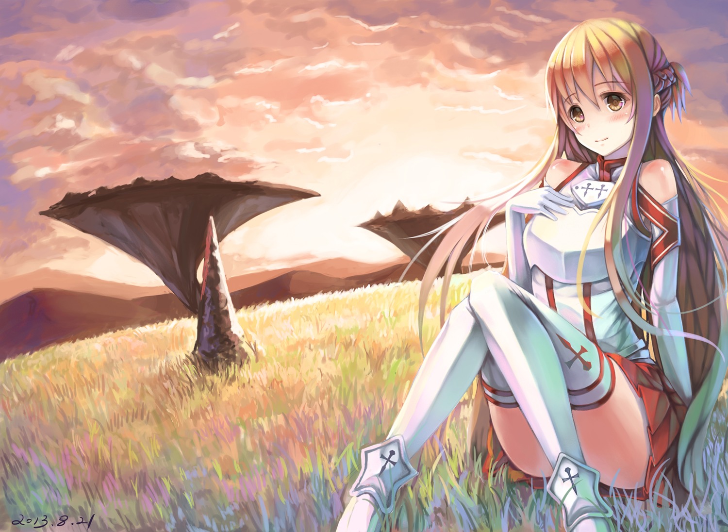 armor, asuna_(sword_art_online), feihong, sword_art_online, thighhighs