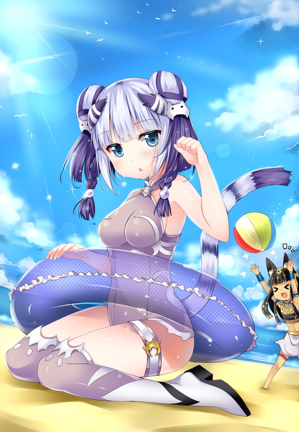 animal_ears, garter, haku_(puzzle_&_dragons), puzzle_&_dragons, swimsuits, thighhighs, usagihime