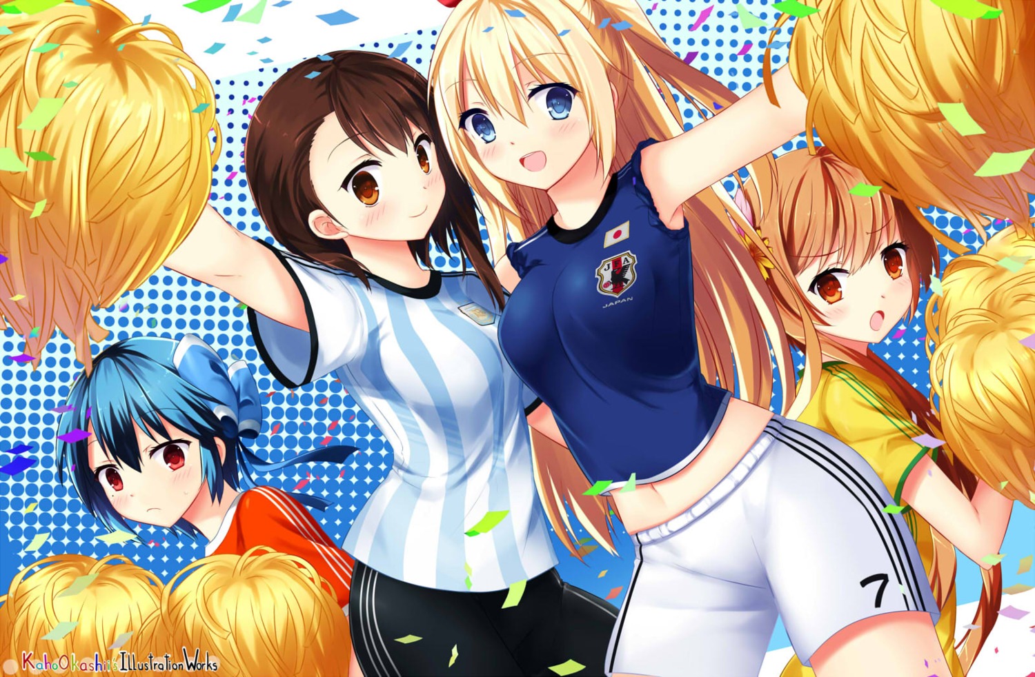 cheerleader, kaho_okashii, kirisaki_chitoge, nisekoi, onodera_kosaki, soccer, tachibana_marika, tsugumi_seishirou