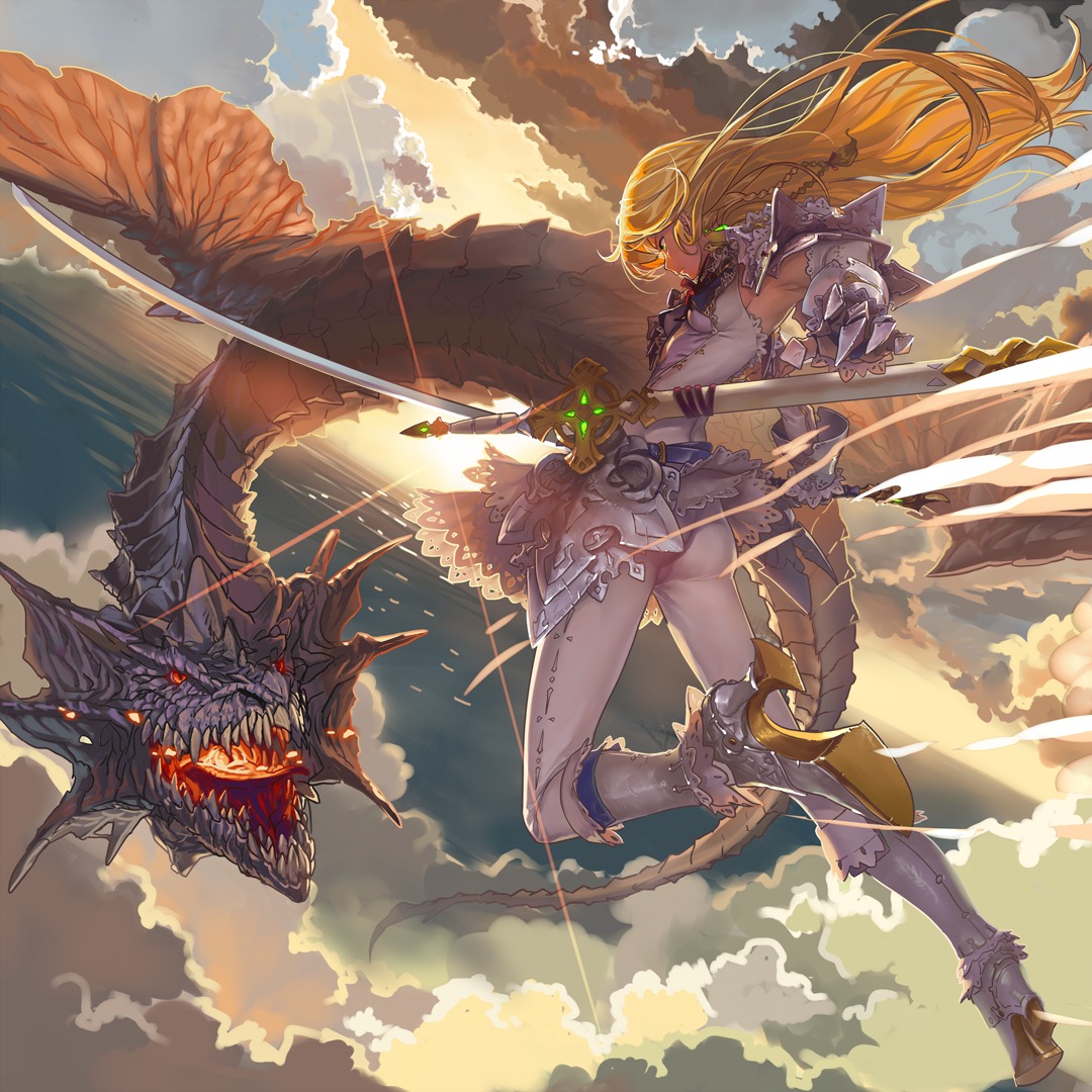 armor, geister, heels, monster, sword, wings
