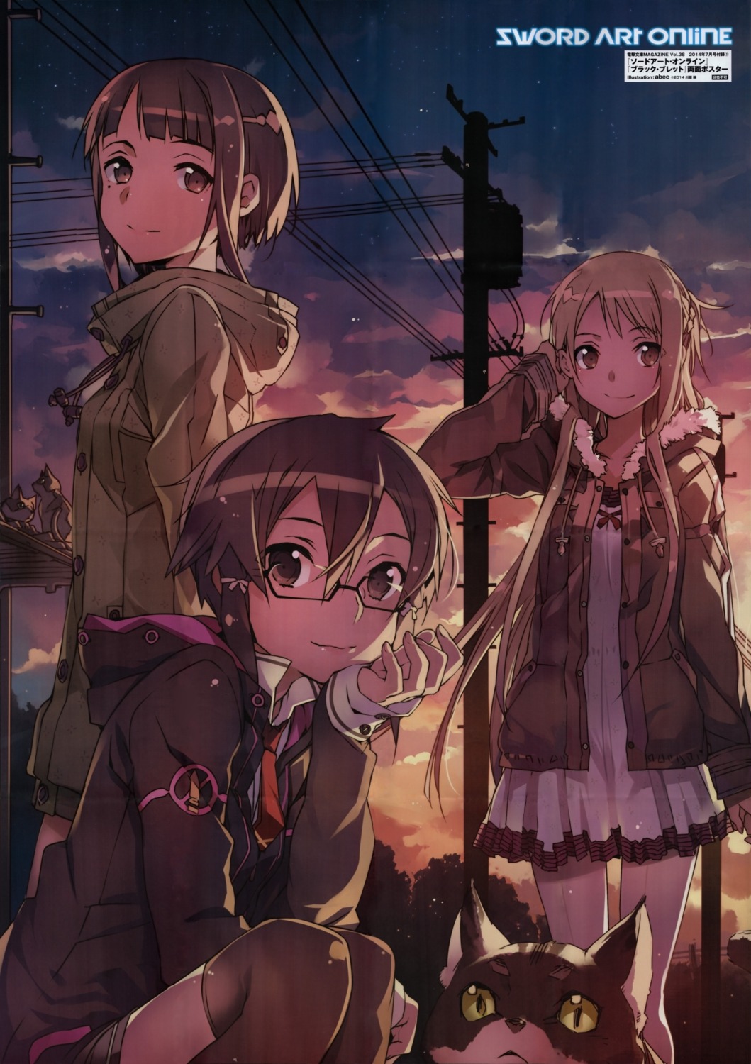 asada_shino, asuna_(sword_art_online), bunbun, megane, neko, sachi_(sword_art_online), sword_art_online