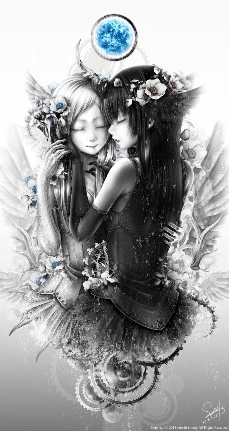 bouno_satoshi, dress, monochrome, yuri