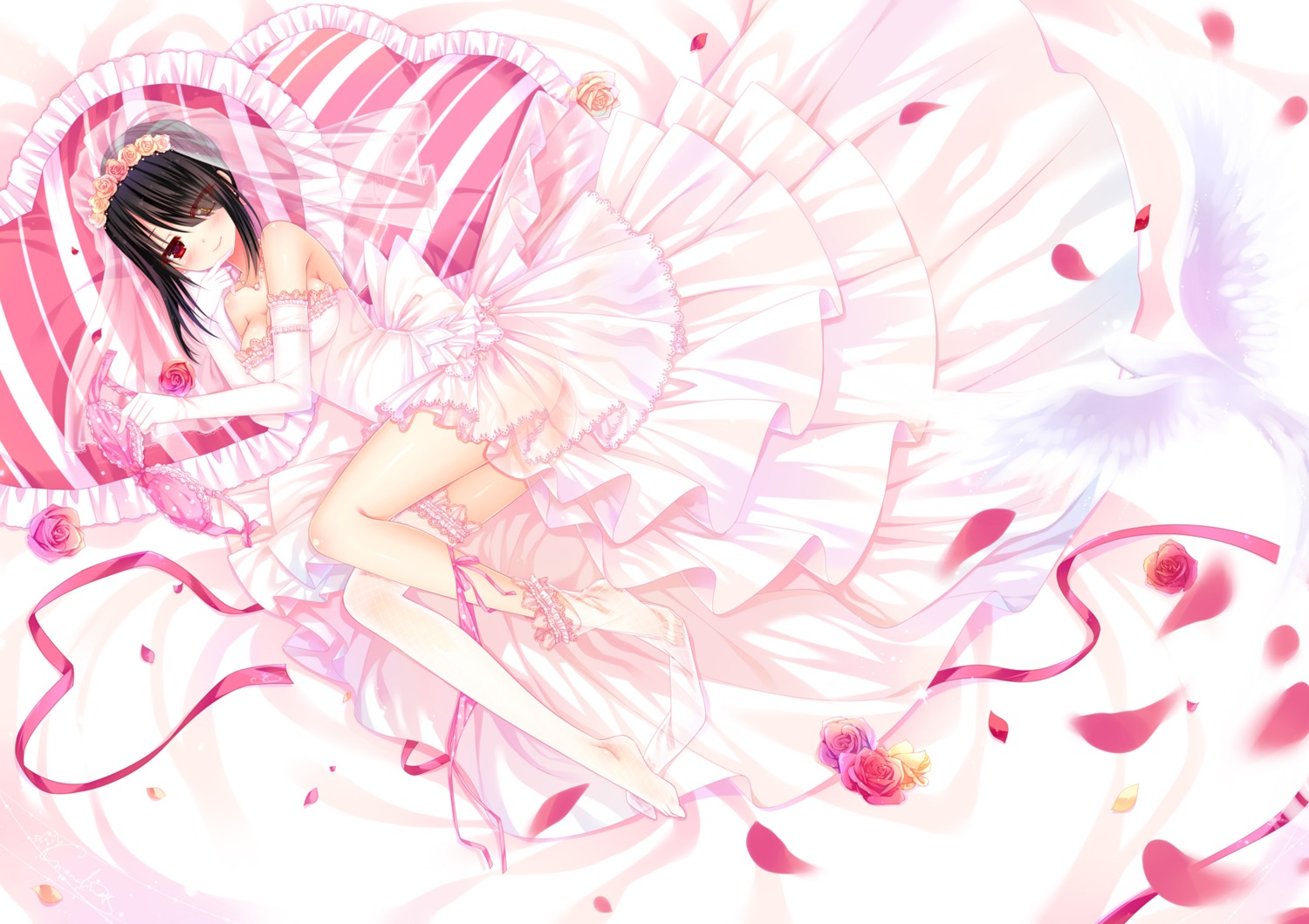 date_a_live, dress, grandia_bing, heterochromia, see_through, thighhighs, tokisaki_kurumi, wedding_dress