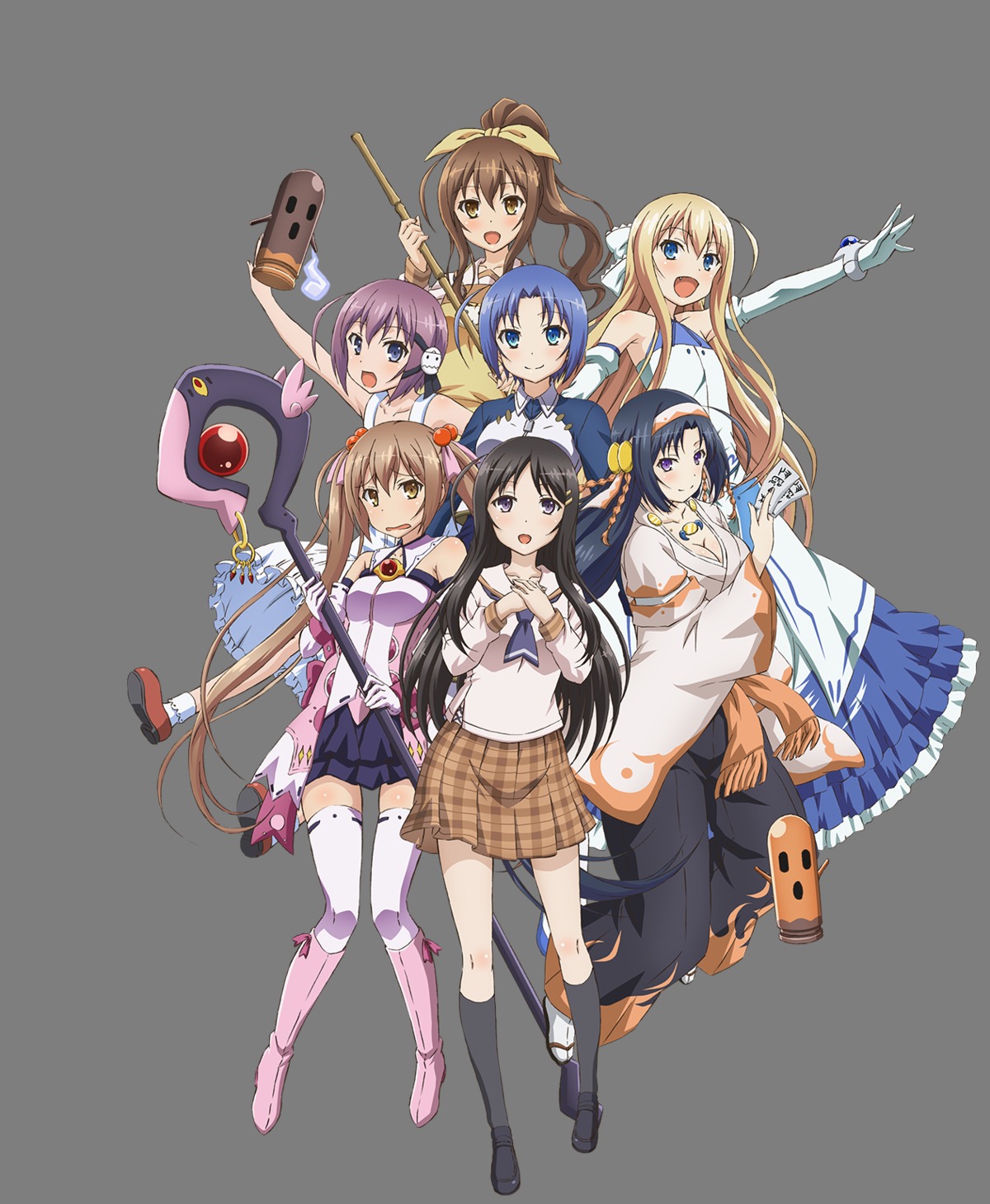 cleavage, higashihongan_sanae, kasagi_shizuka, kurano_kiriha, nijino_yurika, rokujouma_no_shinryakusha!?, ruthkania_nye_pardomshiha, sakuraba_harumi, seifuku, tagme, theiamillis_gre_fortorthe, thighhighs, transparent_png