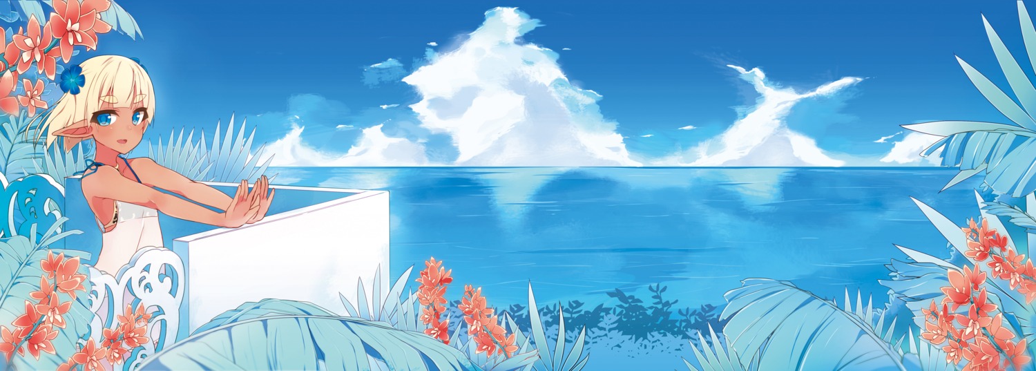 elf, landscape, maze_(gochama_ze_gohan), pointy_ears, swimsuits, wallpaper