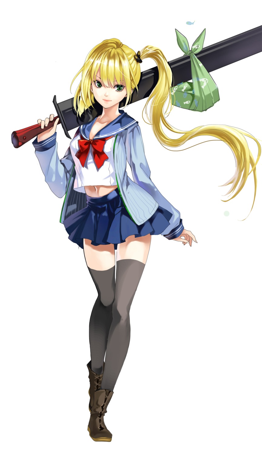 chushengdao, kaku-san-sei_million_arthur, seifuku, sword, thighhighs, weapon