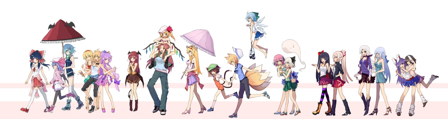 alice_margatroid, bba1985, chen, flandre_scarlet, fujiwara_no_mokou, hakurei_reimu, hong_meiling, houraisan_kaguya