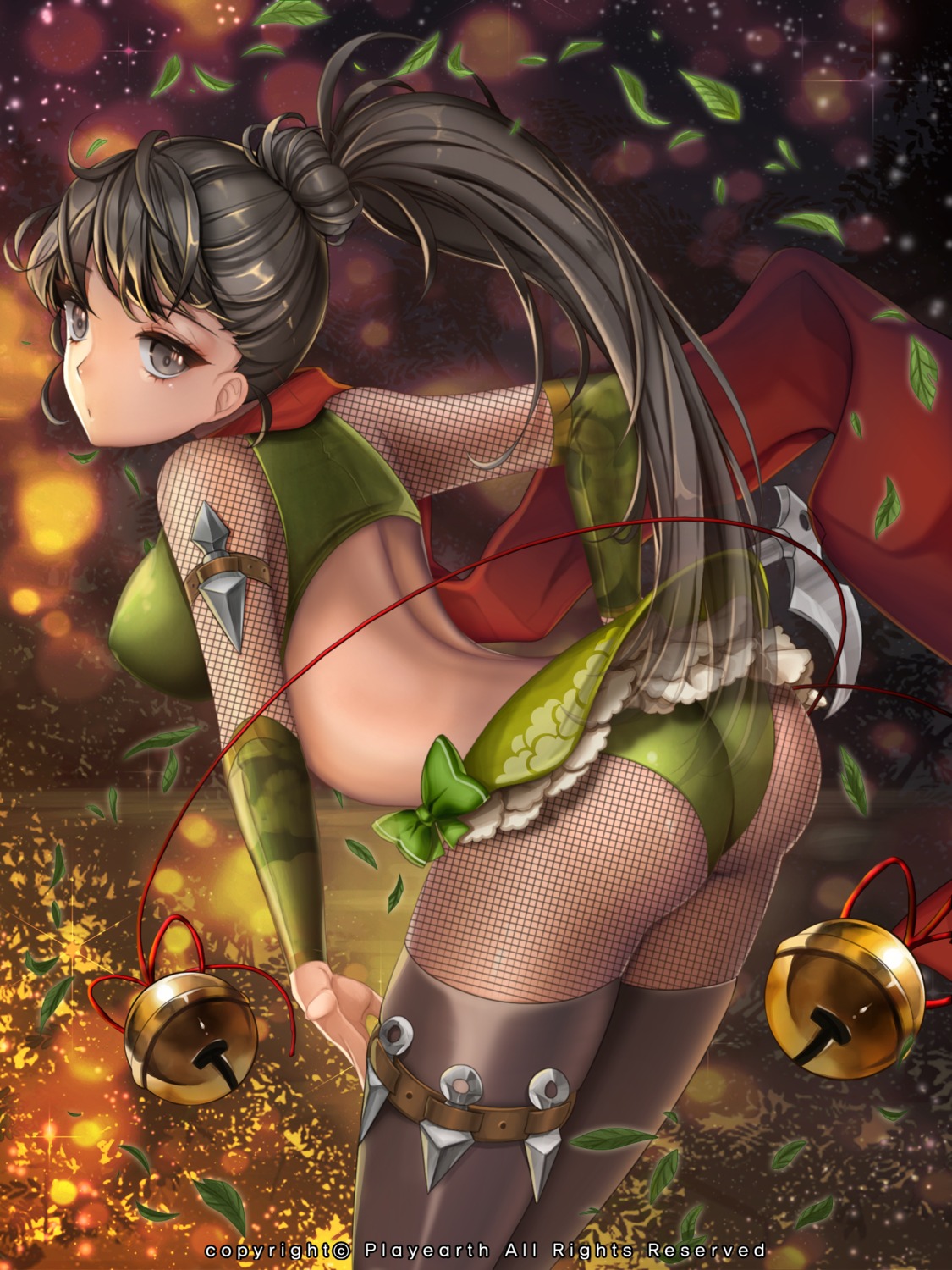 ass, fishnets, kaizin_rumble, ninja, primcoco, thighhighs, weapon