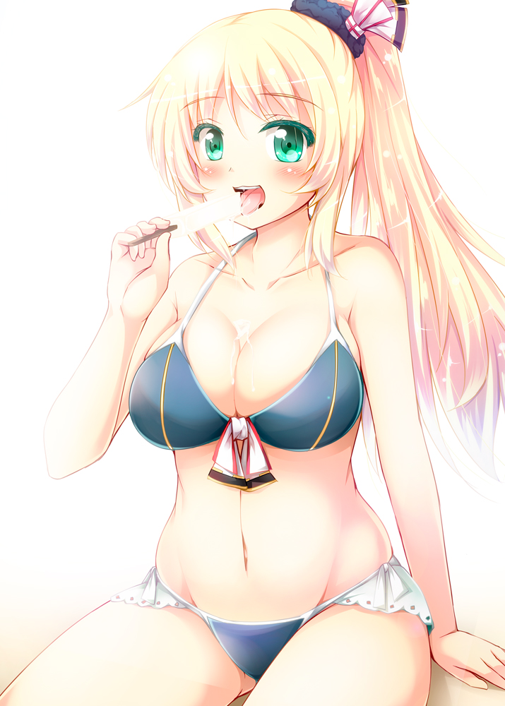 atago_(kancolle), bikini, cleavage, cream, kantai_collection, swimsuits, tekehiro