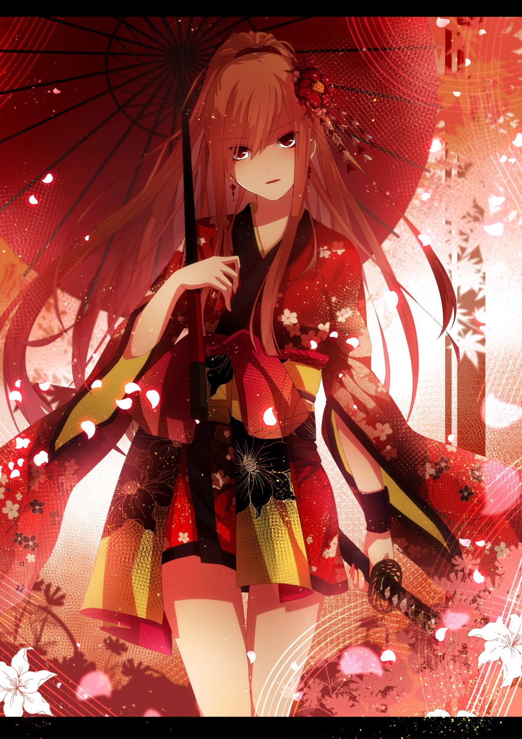 jpeg_artifacts, mikanururu, sword, yukata