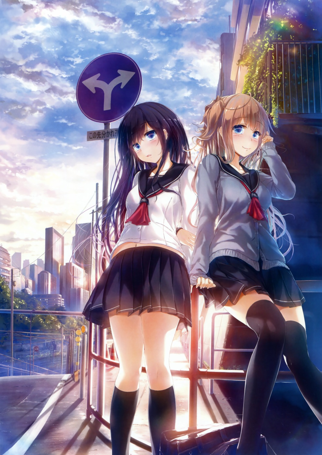landscape, seifuku, thighhighs, wingheart