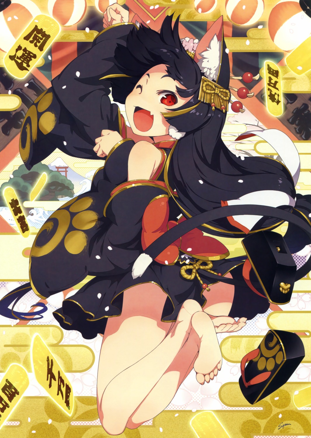 animal_ears, feet, japanese_clothes, nekomimi, sumaki_shungo, tail