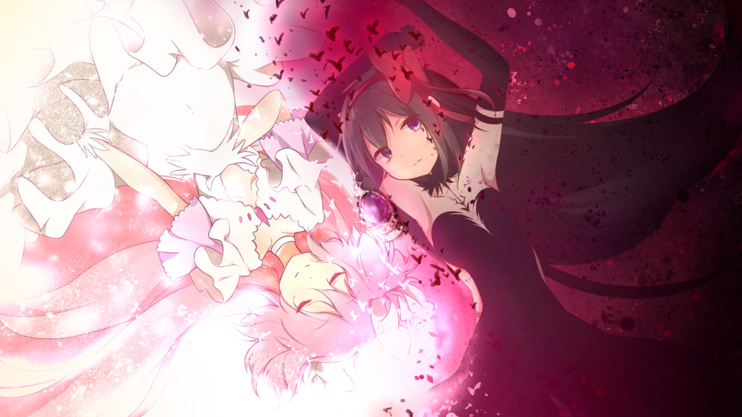 akemi_homura, dress, kaname_madoka, mahou_shoujo_madoka_magica, pachi_(sukepachi), wallpaper