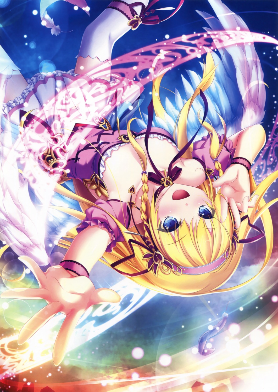 cleavage, dress, garter, stockings, thighhighs, wings, yakuri