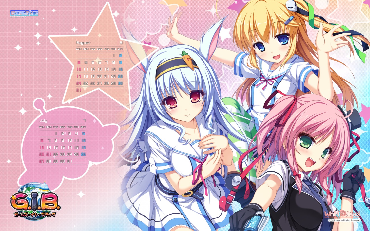 calendar, elise_wallenstein, g.i.b._girls_in_black, game-style, gun, kurokawa_yukano, otonashi_sorami, rken