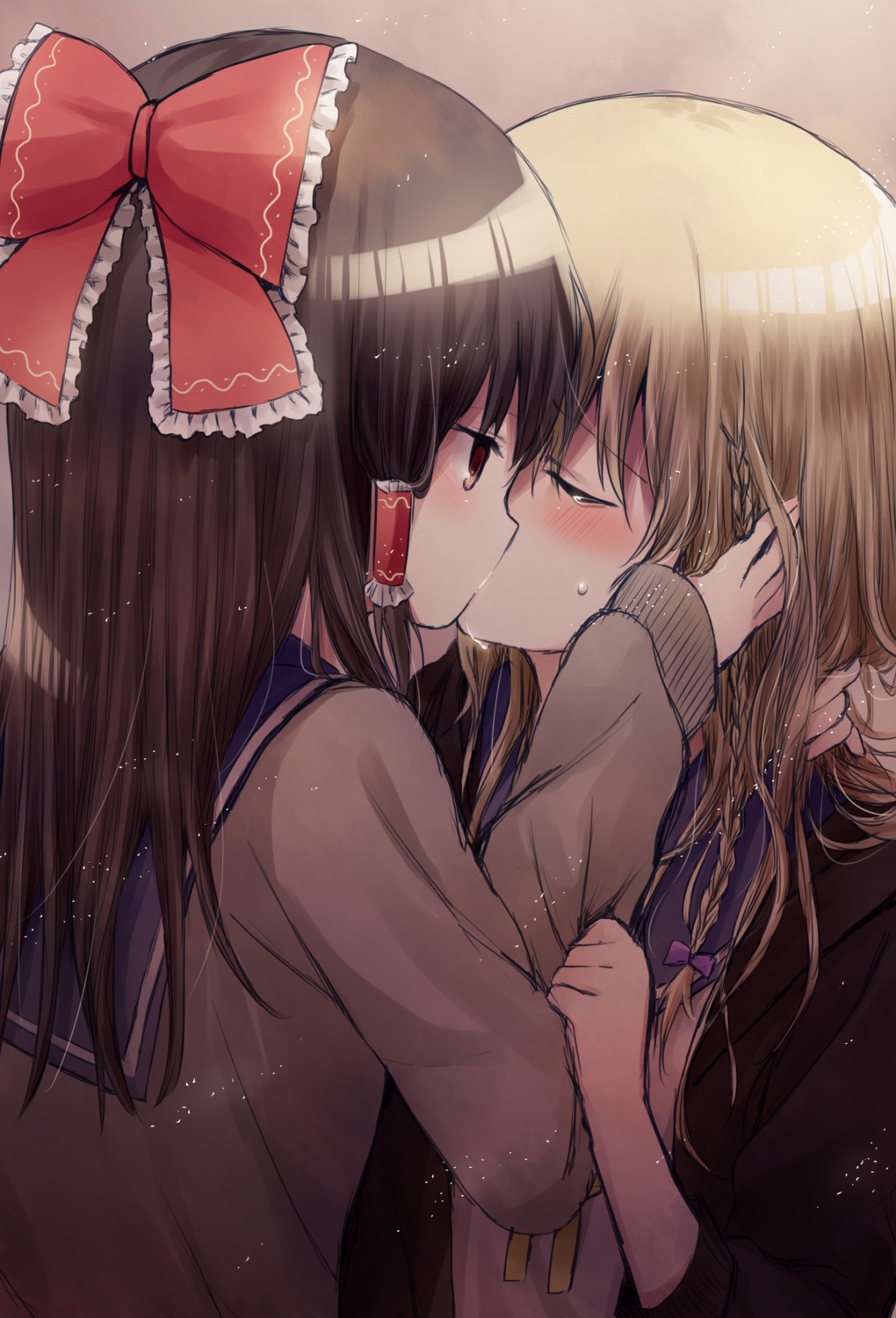 hakurei_reimu, kirisame_marisa, sakuyunomi, seifuku, touhou, yuri
