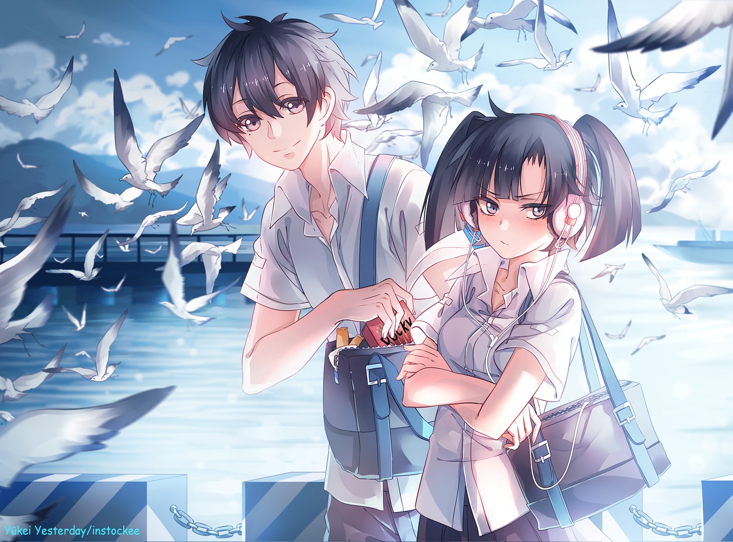 enomoto_takane, headphones, instockee., kagerou_project, kokonose_haruka, mekakucity_actors, seifuku