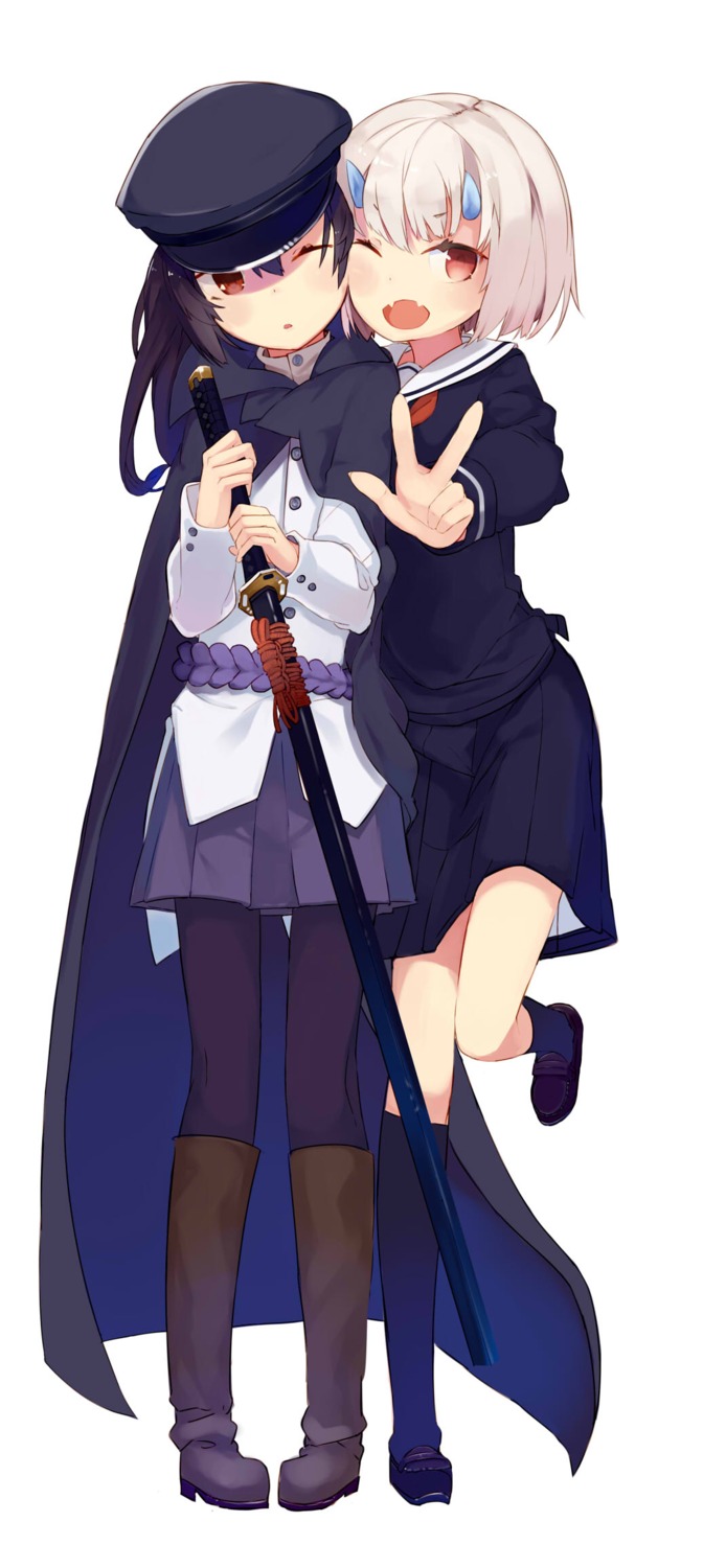 horns, nekomegane, pantyhose, sword